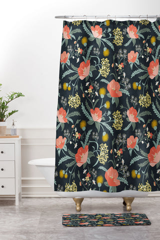 Heather Dutton Poppy Meadow Midnight Shower Curtain And Mat