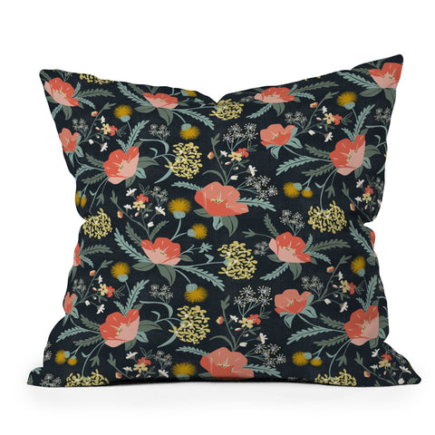 Heather Dutton Poppy Meadow Midnight Throw Pillow