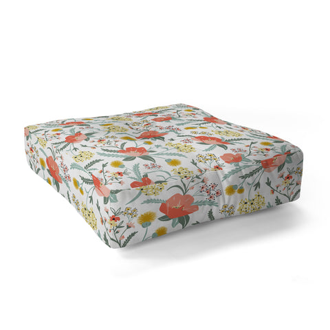 Heather Dutton Poppy Meadow White Floor Pillow Square