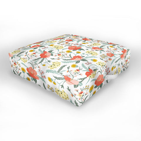 Heather Dutton Poppy Meadow White Outdoor Floor Cushion