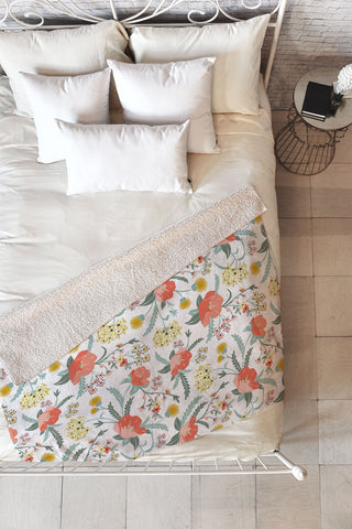 Heather Dutton Poppy Meadow White Fleece Throw Blanket