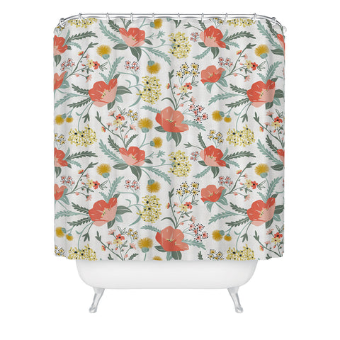 Heather Dutton Poppy Meadow White Shower Curtain