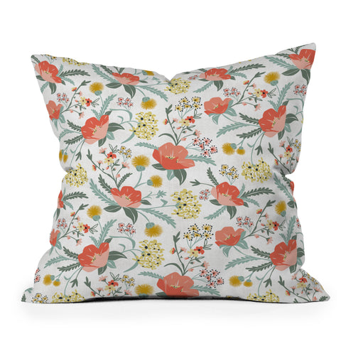 Heather Dutton Poppy Meadow White Throw Pillow