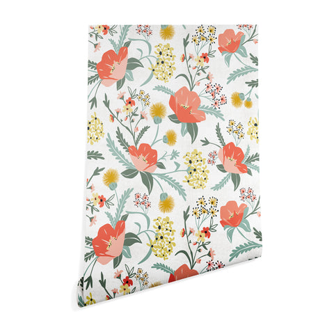 Heather Dutton Poppy Meadow White Wallpaper