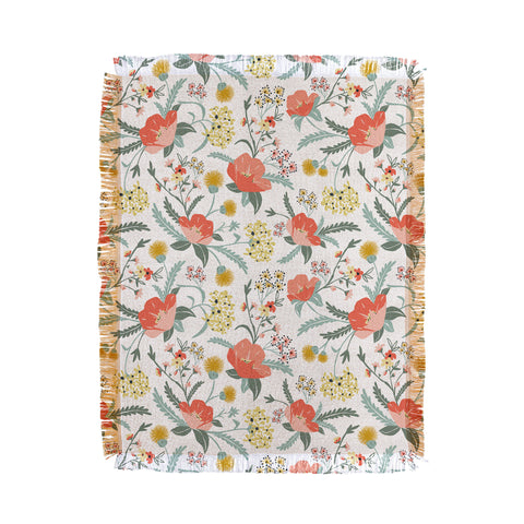 Heather Dutton Poppy Meadow White Throw Blanket