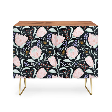 Heather Dutton Protea Field Midnight Blue Credenza