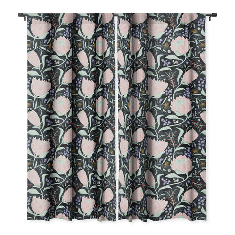 Heather Dutton Protea Field Midnight Blue Blackout Window Curtain