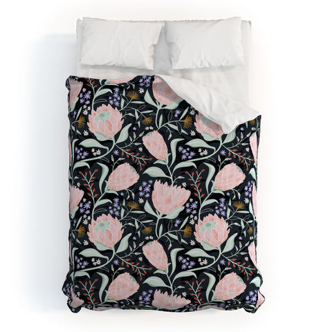 Heather Dutton Protea Field Midnight Blue Duvet Cover
