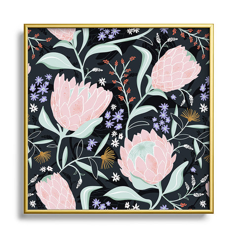 Heather Dutton Protea Field Midnight Blue Square Metal Framed Art Print