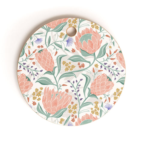 Heather Dutton Protea Field White Cutting Board Round