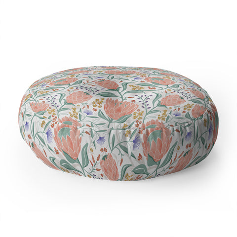 Heather Dutton Protea Field White Floor Pillow Round