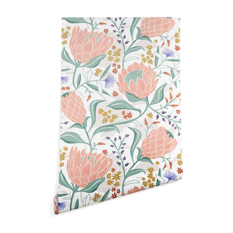 Heather Dutton Protea Field White Wallpaper