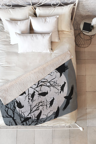 Heather Dutton Ravens Call Midnight Fleece Throw Blanket