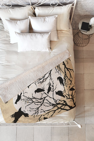 Heather Dutton Ravens Call Natural Fleece Throw Blanket