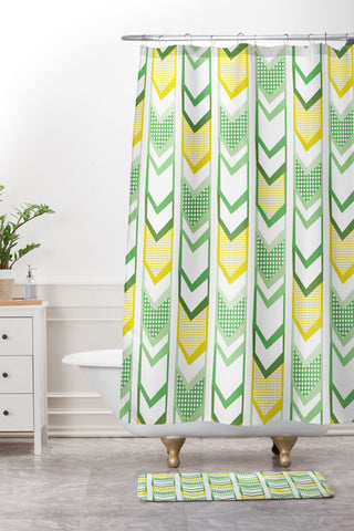 Heather Dutton Right Direction Lemon Lime Shower Curtain And Mat