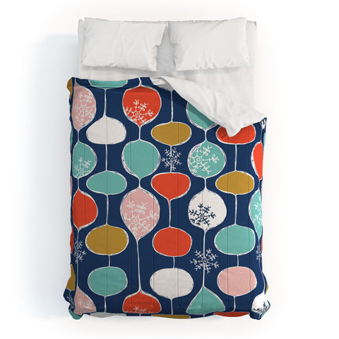 Heather Dutton Snowflake Holiday Bobble Chill Navy Comforter