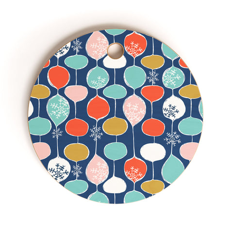 Heather Dutton Snowflake Holiday Bobble Chill Navy Cutting Board Round