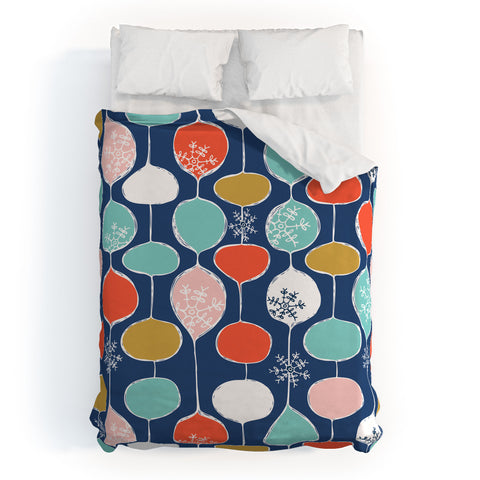 Heather Dutton Snowflake Holiday Bobble Chill Navy Duvet Cover