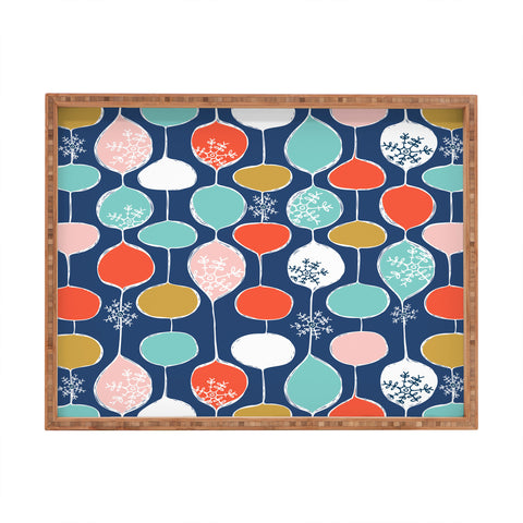 Heather Dutton Snowflake Holiday Bobble Chill Navy Rectangular Tray