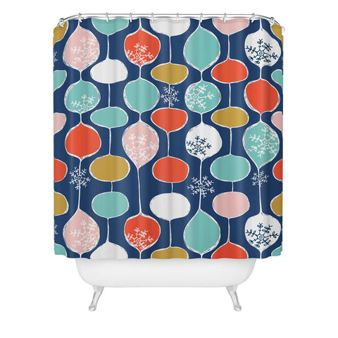 Heather Dutton Snowflake Holiday Bobble Chill Navy Shower Curtain