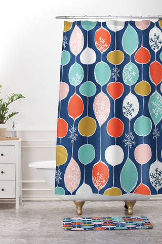 Heather Dutton Snowflake Holiday Bobble Chill Navy Shower Curtain And Mat