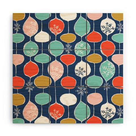 Heather Dutton Snowflake Holiday Bobble Chill Navy Wood Wall Mural