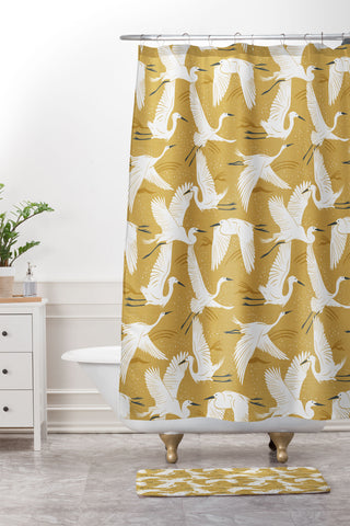 Heather Dutton Soaring Wings Goldenrod Yellow Shower Curtain And Mat