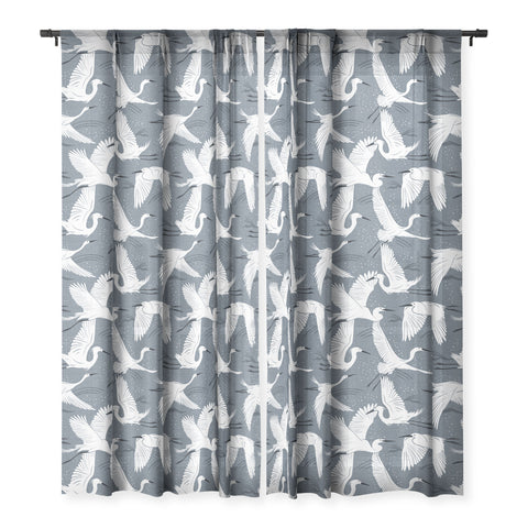 Heather Dutton Soaring Wings Steel Blue Grey Sheer Window Curtain