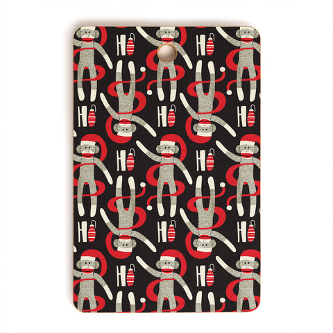 Heather Dutton Sock Monkey Santa Black Cutting Board Rectangle