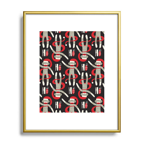 Heather Dutton Sock Monkey Santa Black Metal Framed Art Print