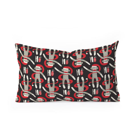 Heather Dutton Sock Monkey Santa Black Oblong Throw Pillow