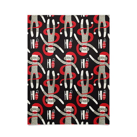 Heather Dutton Sock Monkey Santa Black Poster