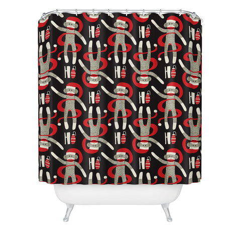 Heather Dutton Sock Monkey Santa Black Shower Curtain