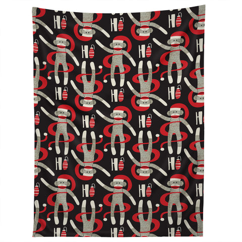 Heather Dutton Sock Monkey Santa Black Tapestry