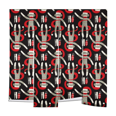 Heather Dutton Sock Monkey Santa Black Wall Mural