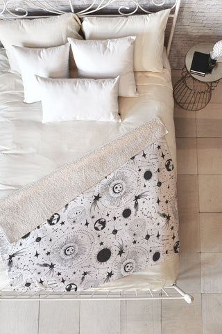 Heather Dutton Solar System White Fleece Throw Blanket