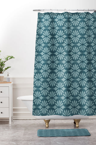 Heather Dutton Solstice Teal Shower Curtain And Mat