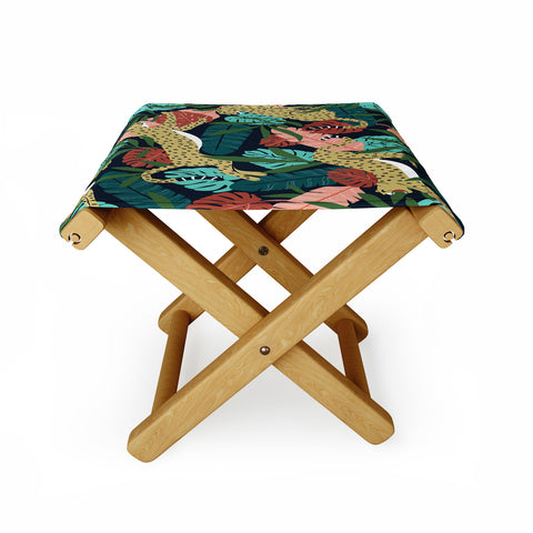 Heather Dutton Spotted Jungle Cheetahs Midnight Folding Stool