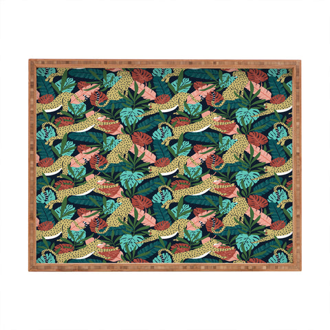 Heather Dutton Spotted Jungle Cheetahs Midnight Rectangular Tray