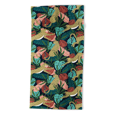 Heather Dutton Spotted Jungle Cheetahs Midnight Beach Towel