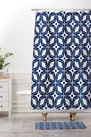 Heather Dutton Starbust Navy Shower Curtain And Mat