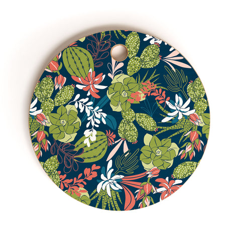 Heather Dutton Succulent Garden Navy Cutting Board Round