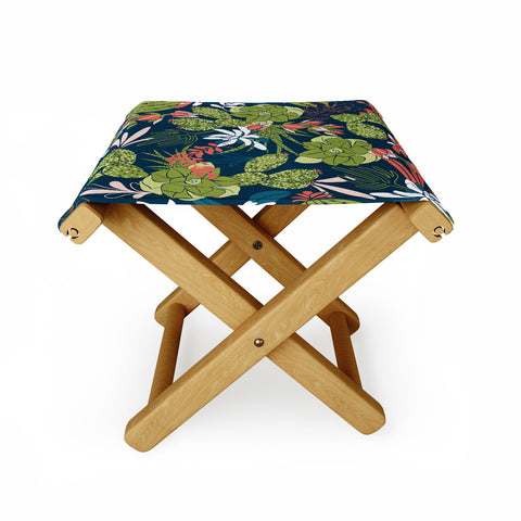 Heather Dutton Succulent Garden Navy Folding Stool