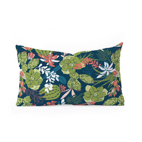 Heather Dutton Succulent Garden Navy Oblong Throw Pillow