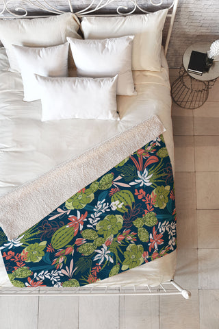 Heather Dutton Succulent Garden Navy Fleece Throw Blanket