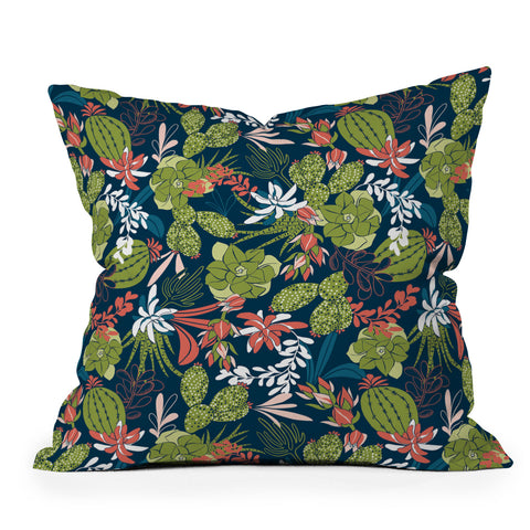Heather Dutton Succulent Garden Navy Throw Pillow
