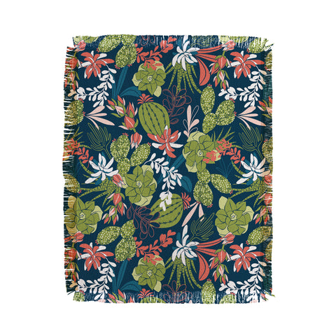 Heather Dutton Succulent Garden Navy Throw Blanket