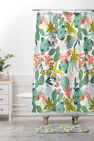 Heather Dutton Succulent Garden White Shower Curtain And Mat