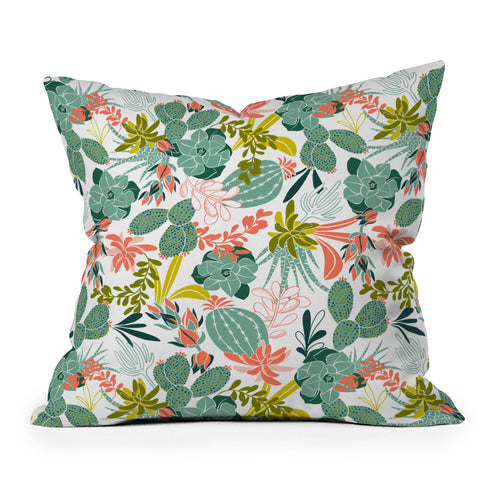 Heather Dutton Succulent Garden White Throw Pillow