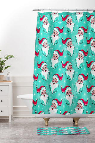 Heather Dutton Tis The Season Multi Pattern Aqua Shower Curtain And Mat